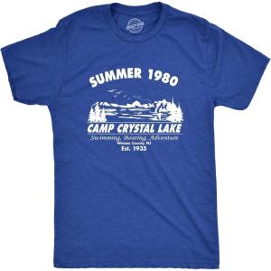 Crazy Dog Men’s T Shirt Camp Crystal Lake 1980 Spooky Halloween Graphic Novelty Tees(Heather Royal)