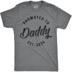 Crazy Dog T-Shirts Mens Promoted to Daddy 2026 and 2025 T Shirt Fathers Day Tee for New Best Dad Ever(Grey – 2024)