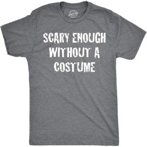 Mens Funny Halloween Shirts Spooky Scary October Tees for Guys(Dark Heather Grey – Scary Enough)