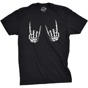 Mens Heavy Metal Bones Hands T Shirt Funny Rock On Halloween Tee(Black)