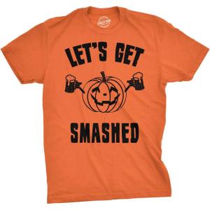 Mens Lets Get Smashed Funny T Shirts Pumpkin Halloween Costume T Shirt(Orange – Smashed)