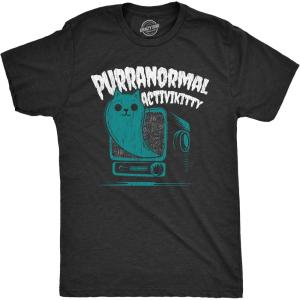 Mens Purranormal Activikitty T Shirt Funny Paranormal Cat T Shirt for Men Graphic Halloween Tee(Heather Black – Purranormal)