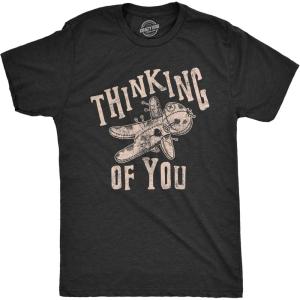 Mens Thinking of You T Shirt Funny Voodoo Doll Graphic Novelty Tee(Heather Black)