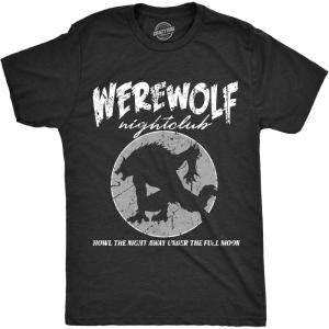 Mens Werewolf Nightclub T Shirt Funny Spooky Halloween Party Joke Tee for Guys(Heather Black – Werewolf)