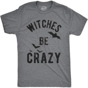 Mens Witches Be Crazy T Shirt Halloween Funny Party Tee for Guys(Dark Heather Grey)