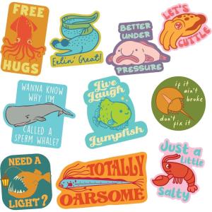 Sea Creature Sticker Extra Large Stickers for Adults Funny Adhesives with Memes Sarcastic Cool Animal Multi 10 Pieces(10 Pieces)