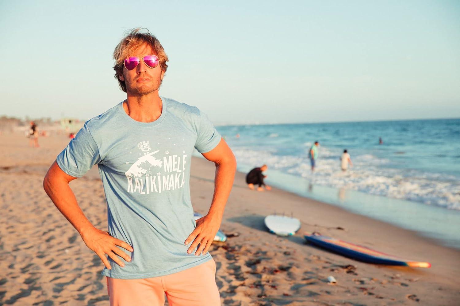 imageMens Mele Kalikimaka T Shirt Funny Surfing Hawaiian Christmas Santa TeeHeather Light Blue