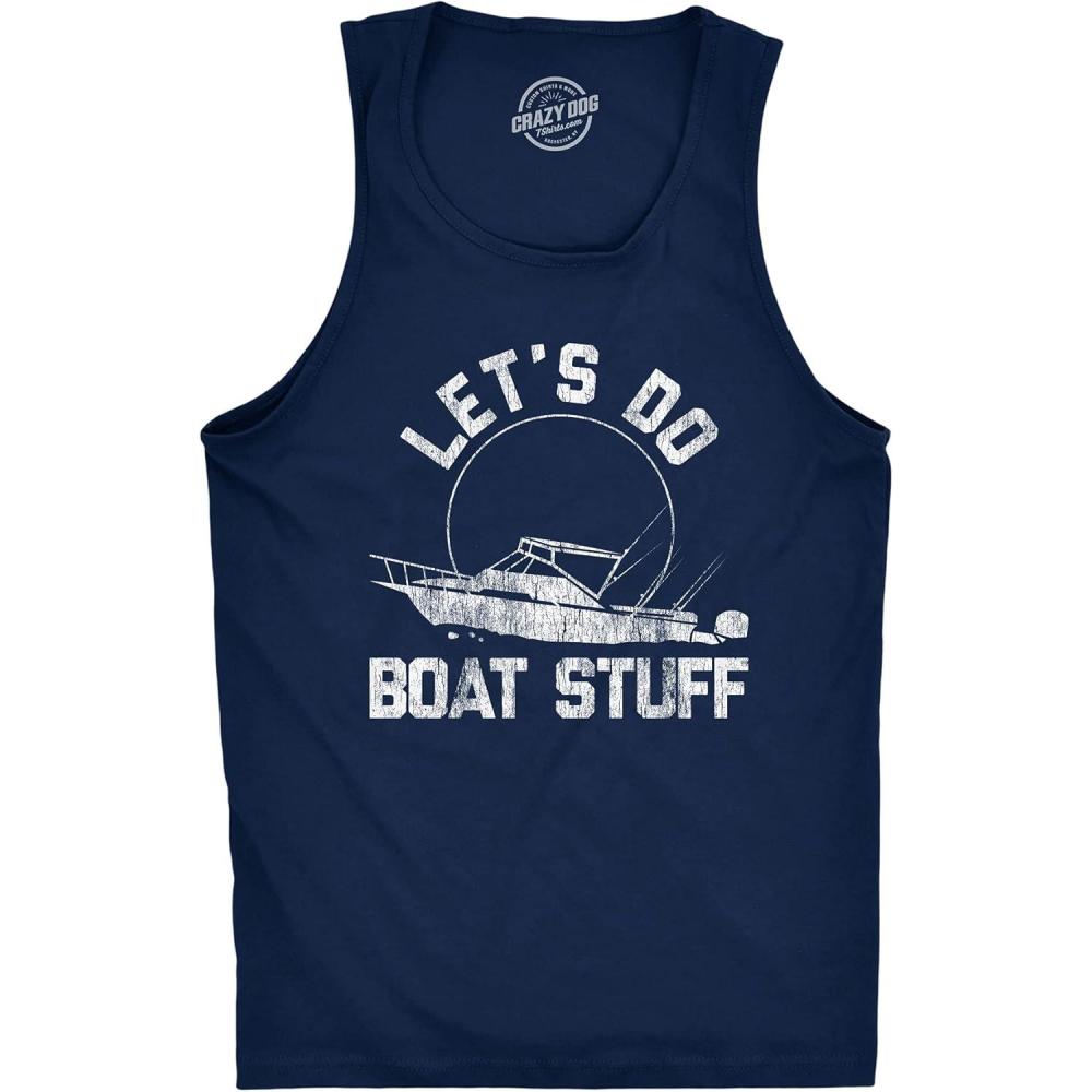 imageMens Fitness Tank Lets Do Boat Stuff Tanktop Funny Summer Vacation Fishing Lake Cottage ShirtNavy
