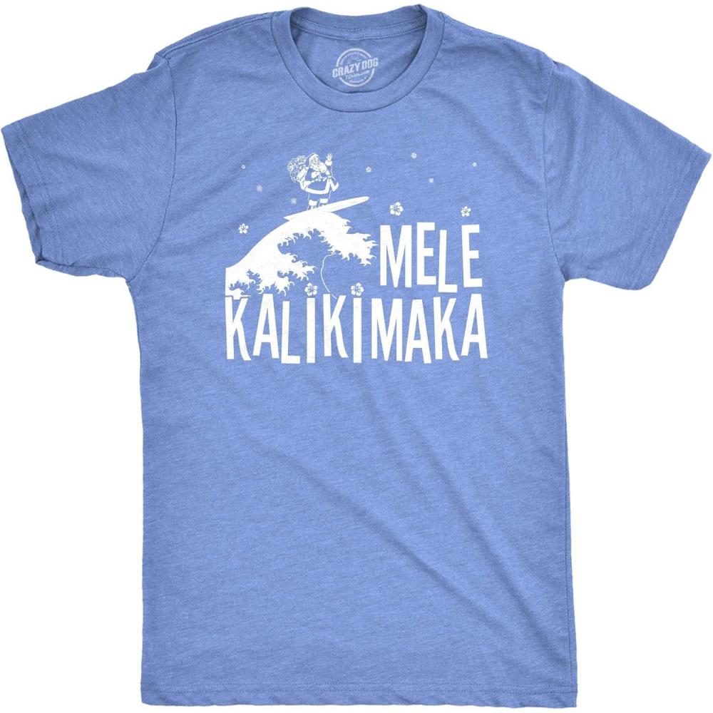 imageMens Mele Kalikimaka T Shirt Funny Surfing Hawaiian Christmas Santa TeeHeather Light Blue