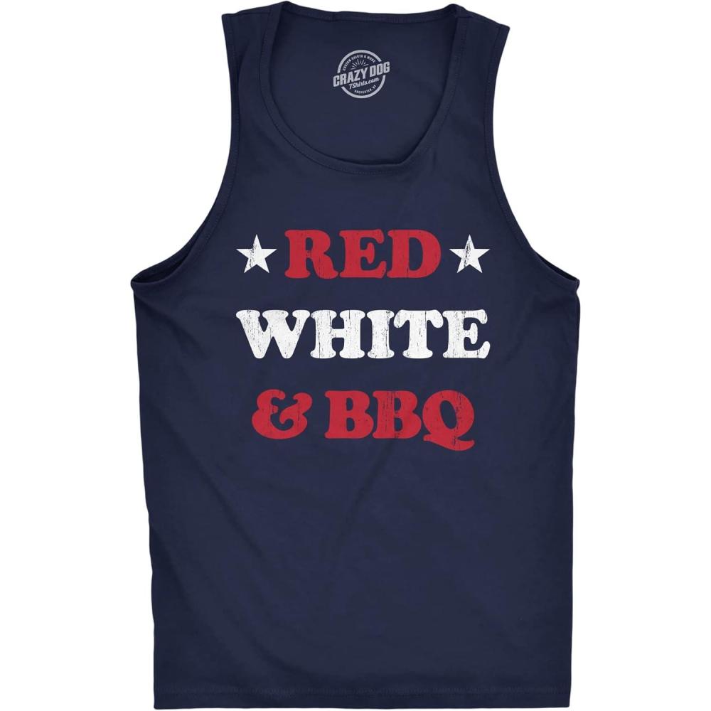 imageMens Red White and BBQ Fitness Tank Funny Patriotic Barbecue Text Shirt for GuysNavy