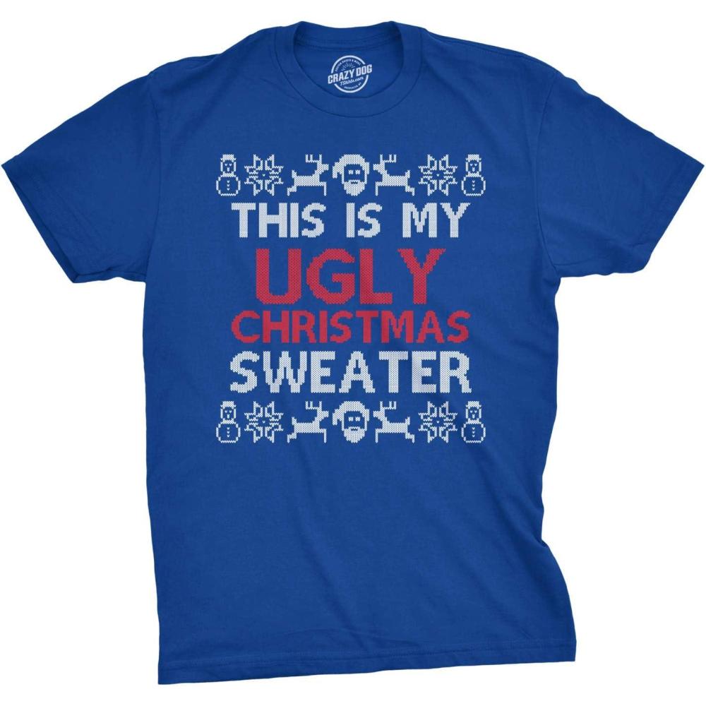imageMens This is My Ugly Christmas Sweater Funny Holiday Xmas Sarcastic T Shirt Funny T Shirts Christmas Apparel for Men Cool Knit Pattern Short Sleeve Novelty Royal My L