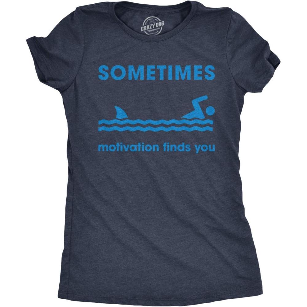 imageWomens Sometimes Motivation Finds You T Shirt Funny Shark TeeHeather Navy  Motivation Shark