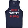 Mens Red White and BBQ Fitness Tank Funny Patriotic Barbecue Text Shirt for Guys(Navy)