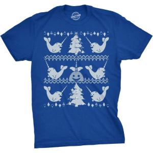Crazy Dog T-Shirts Narwhal Ugly Christmas Sweater Save The Narwhals Holiday Shirt for Guys Xmas(Heather Royal)