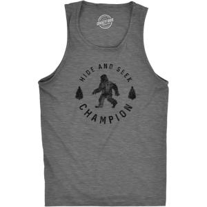 Mens Fitness Tank Hide and Seek Champion Tanktop Funny Bigfoot Sasquatch Shirt(Dark Heather Grey)