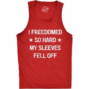 Mens Fitness Tank I Freedomed So Hard My Sleeves Fell Off Tank Funny 4th of July Sleeveless(Red)