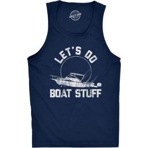 Mens Fitness Tank Let’s Do Boat Stuff Tanktop Funny Summer Vacation Fishing Lake Cottage Shirt(Navy)