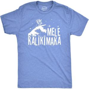 Mens Mele Kalikimaka T Shirt Funny Surfing Hawaiian Christmas Santa Tee(Heather Light Blue)