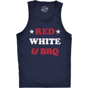 Mens Red White and BBQ Fitness Tank Funny Patriotic Barbecue Text Shirt for Guys(Navy)