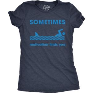 Womens Sometimes Motivation Finds You T Shirt Funny Shark Tee(Heather Navy – Motivation Shark)