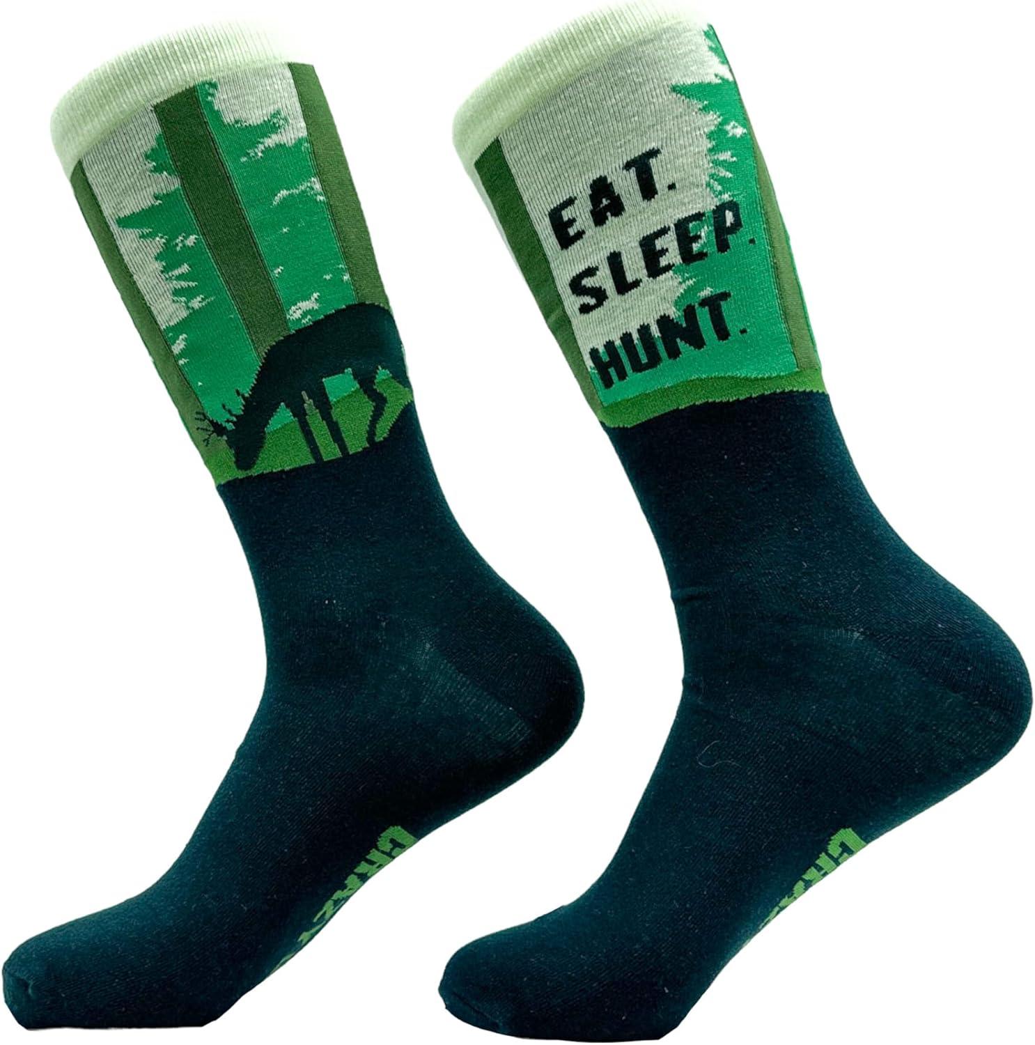 imageCrazy Dog TShirts Mens Funny Golf Socks Sports Crews for Guys with Fun Clubhouse SayingsEat Sleep Hunt