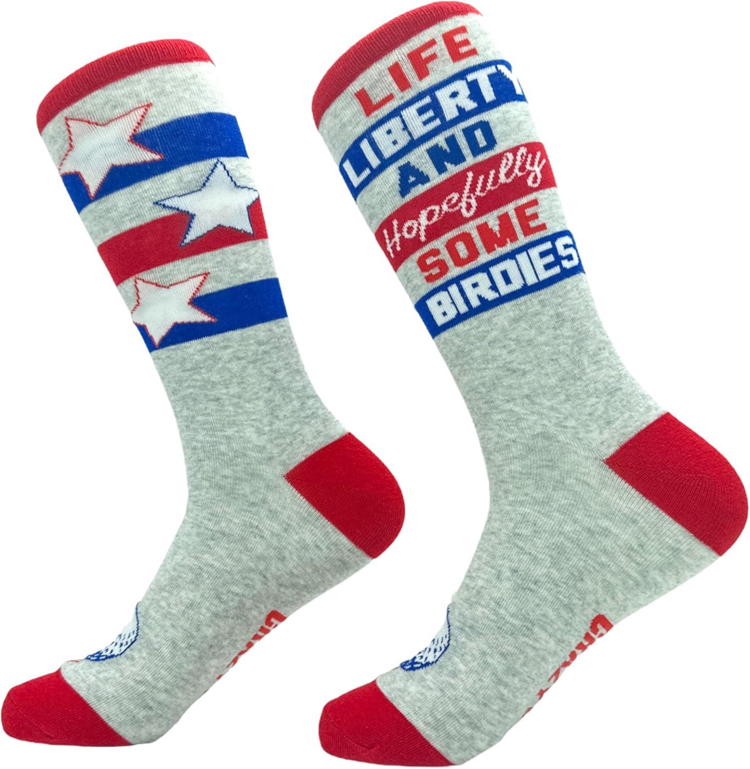 imageCrazy Dog TShirts Mens Funny Golf Socks Sports Crews for Guys with Fun Clubhouse SayingsLife Liberty Birdies