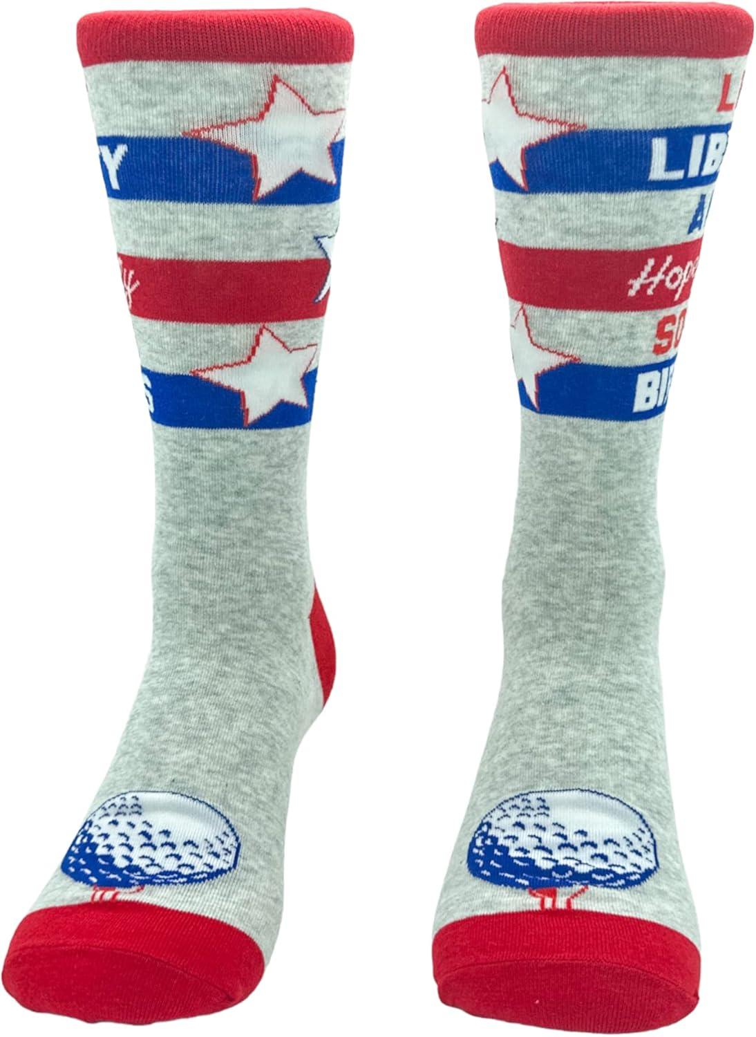 imageCrazy Dog TShirts Mens Funny Golf Socks Sports Crews for Guys with Fun Clubhouse SayingsLife Liberty Birdies
