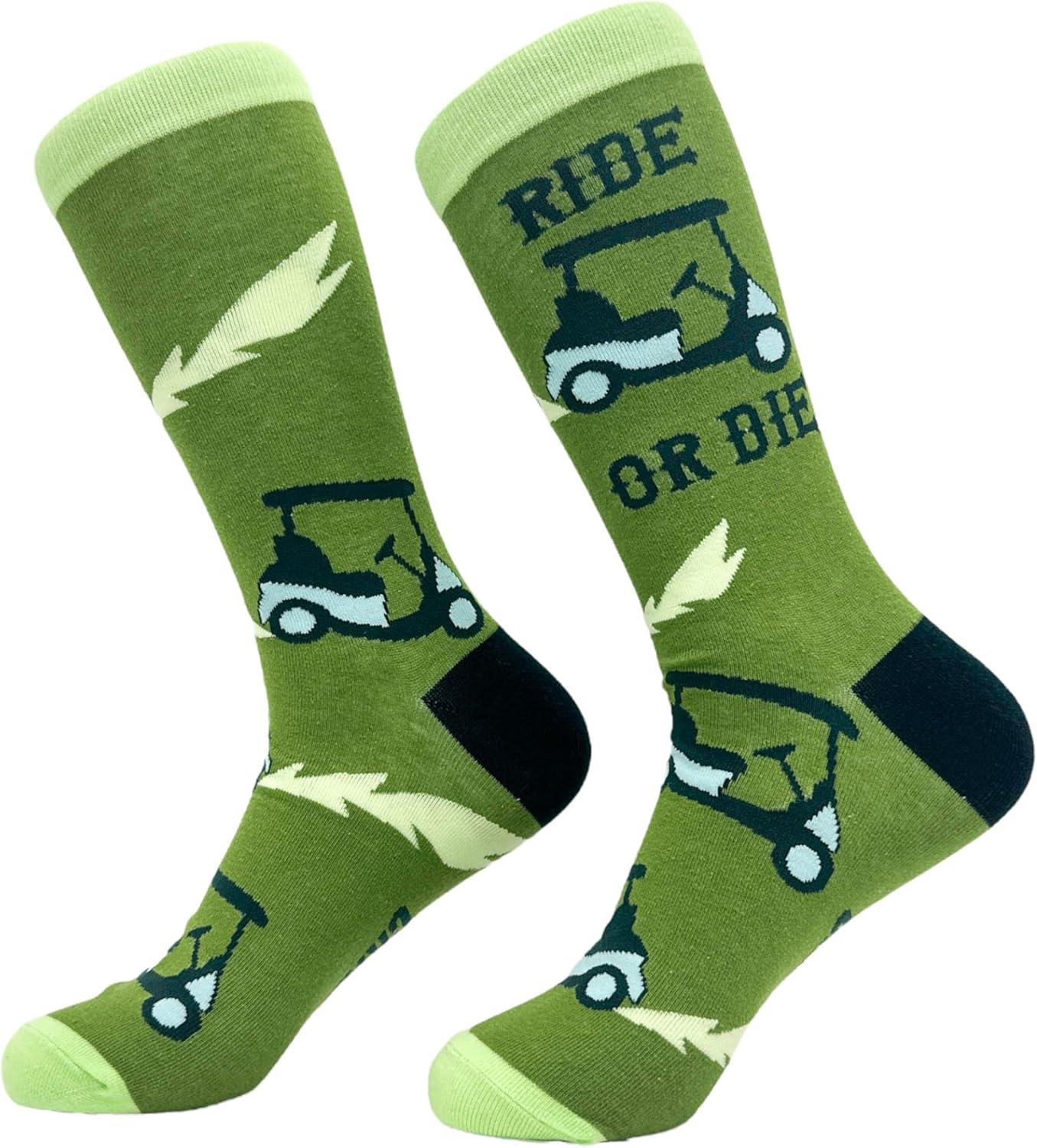 imageCrazy Dog TShirts Mens Funny Golf Socks Sports Crews for Guys with Fun Clubhouse SayingsRide Or Die