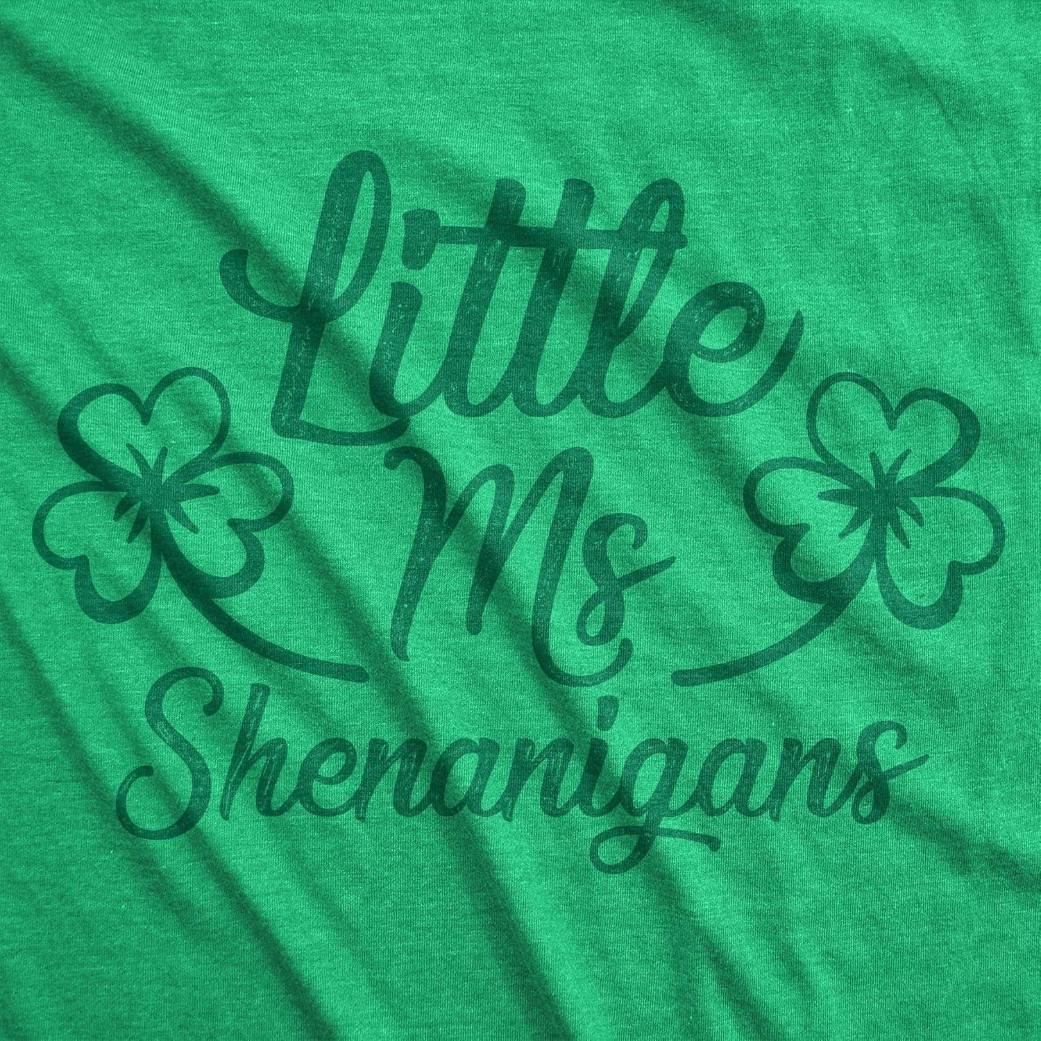 imageWomens Funny St Patricks Day Shirt Little Ms Shenanigans Graphic Tee Cute Irish Shamrock Outfit for Parade and PartyHeather Green