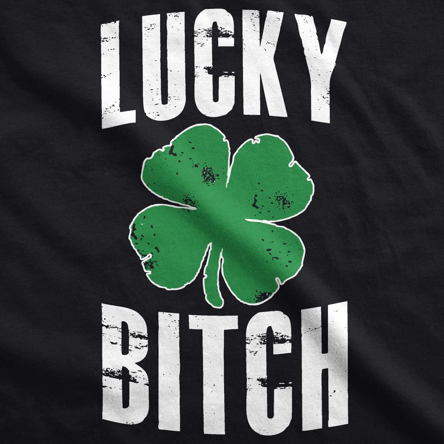 imageWomens Lucky Bitch T Shirt Cute Shamrock Saint Patricks Day Tee St Patty OutfitBlack