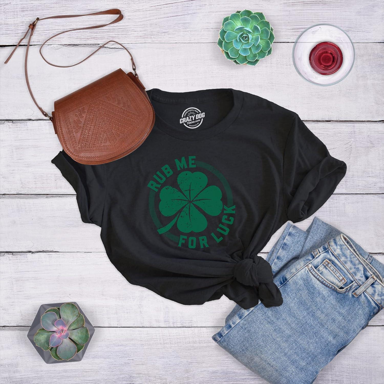 imageWomens Rub Me for Luck T Shirt Funny Saint Patricks Day Shamrock St Patty TeeHeather Black