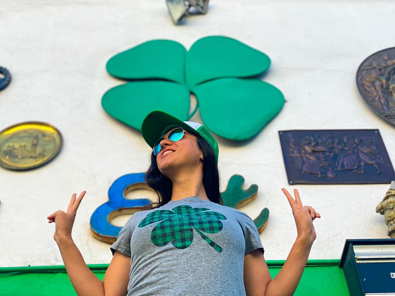 imageWomens Saint Patricks Day T Shirts Funny Shenanigans Clover Graphic Tees for WomenDark Heather Grey Buffalo Shamrock