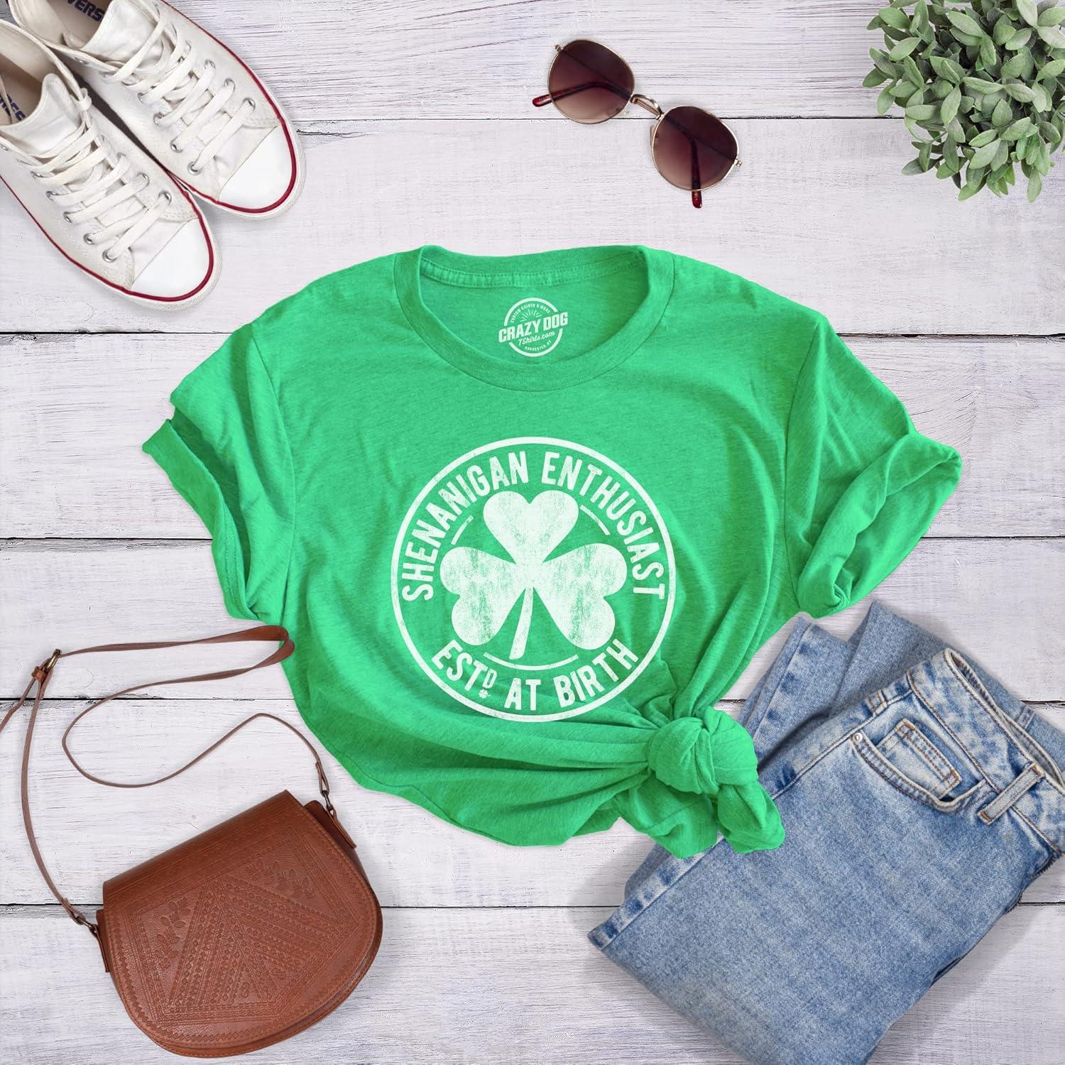 imageWomens Saint Patricks Day T Shirts Funny Shenanigans Clover Graphic Tees for WomenHeather Black Shenanigan Enthusiast