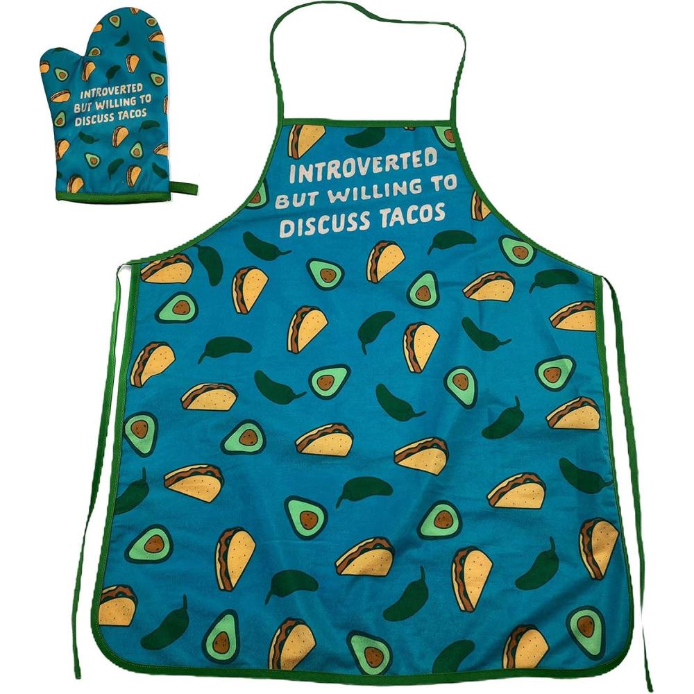 imageCrazy Dog TShirts Introverted But Willing to Discuss Tacos Funny Cinco De Mayo Graphic Kitchen Accessories Funny Graphic Kitchenwear Cinco De Mayo Cool Food Novelty Discuss Oven Mitt Apron