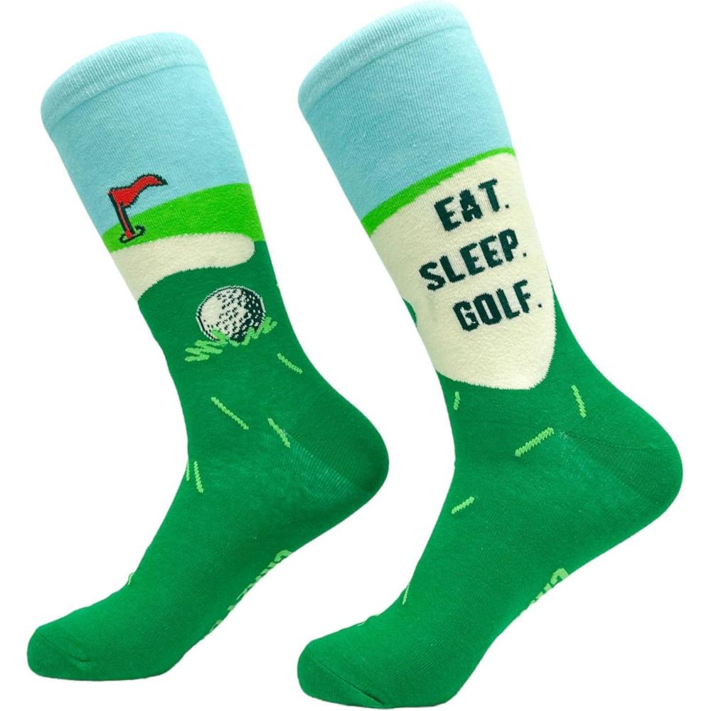imageCrazy Dog TShirts Mens Funny Golf Socks Sports Crews for Guys with Fun Clubhouse SayingsEat Sleep Golf