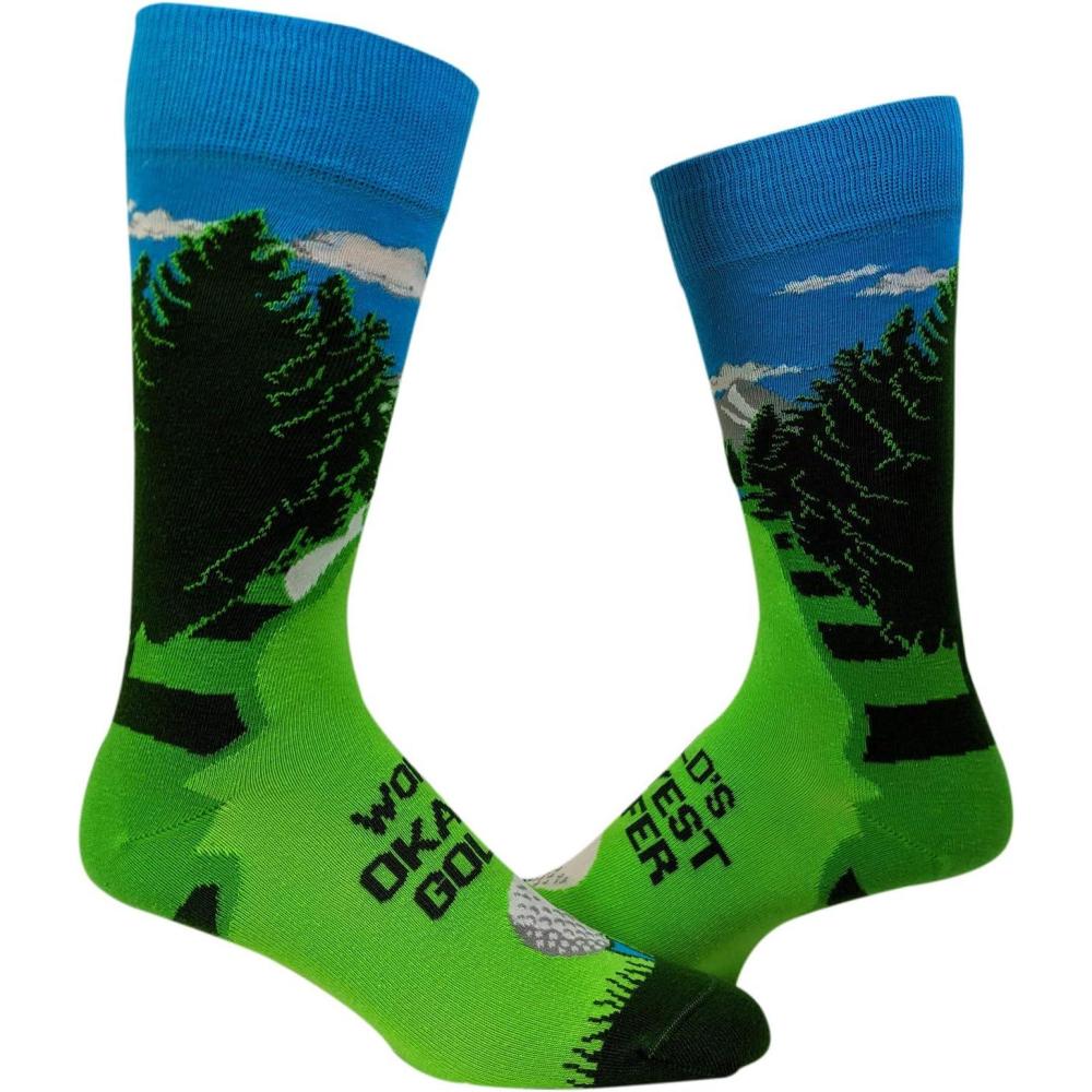 imageCrazy Dog TShirts Mens Funny Golf Socks Sports Crews for Guys with Fun Clubhouse SayingsOkayest Golfer