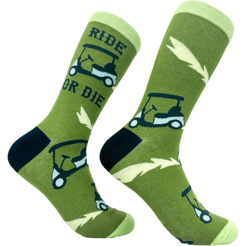 imageCrazy Dog TShirts Mens Funny Golf Socks Sports Crews for Guys with Fun Clubhouse SayingsRide Or Die