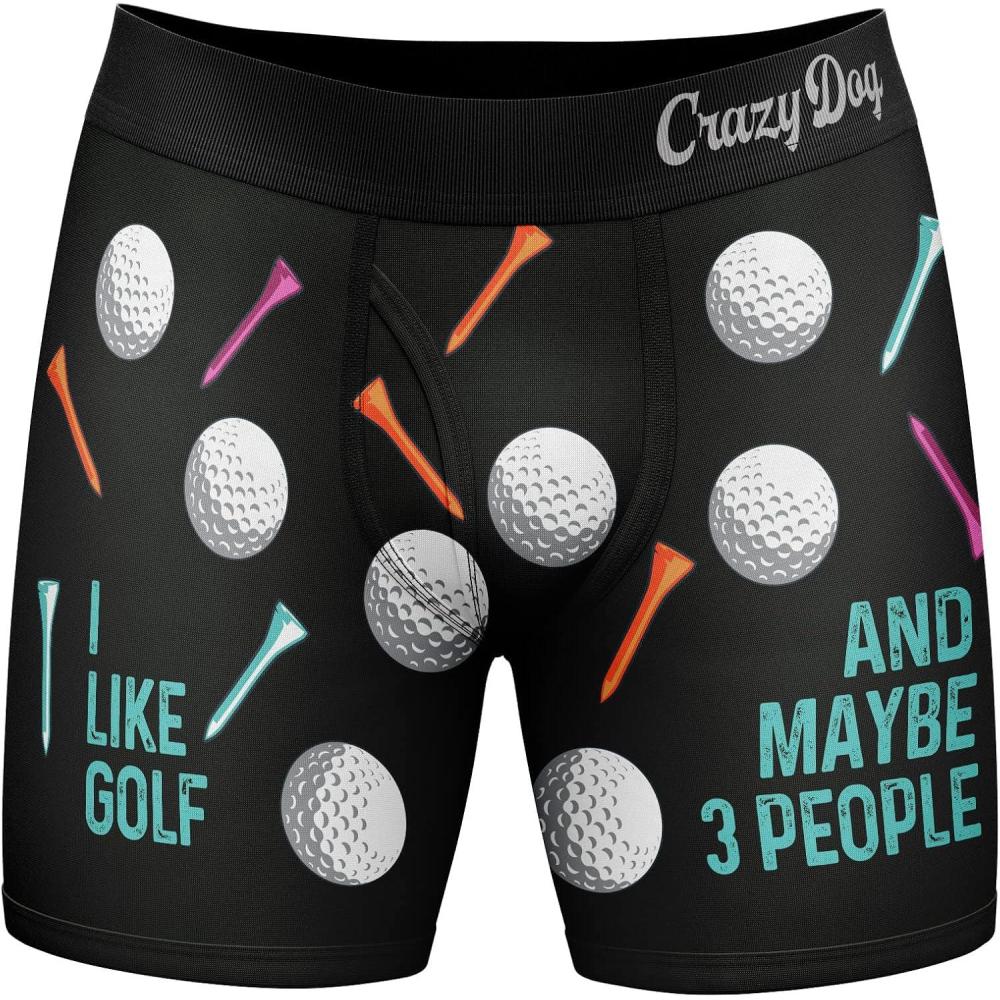 imageCrazy Dog TShirts Mens I Like Golf and Maybe 3 People Boxers Funny Sarcastic Golfing Ball Tee Graphic Underwear for GuysBlack