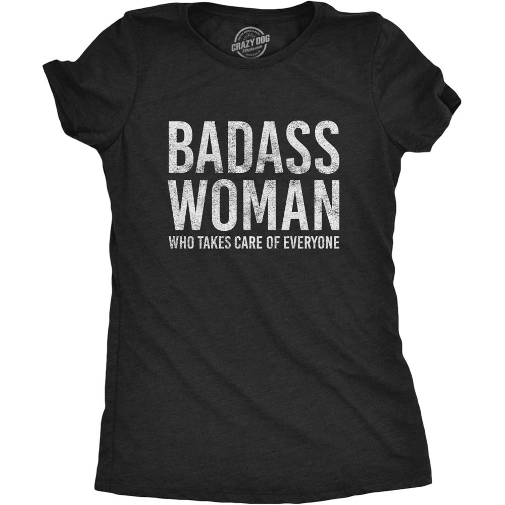 imageFunny Mom Shirts for Cool Moms with Hustle Sarcastic Mothers Day Tees with Funny SayingsHeather Black Badass Woman