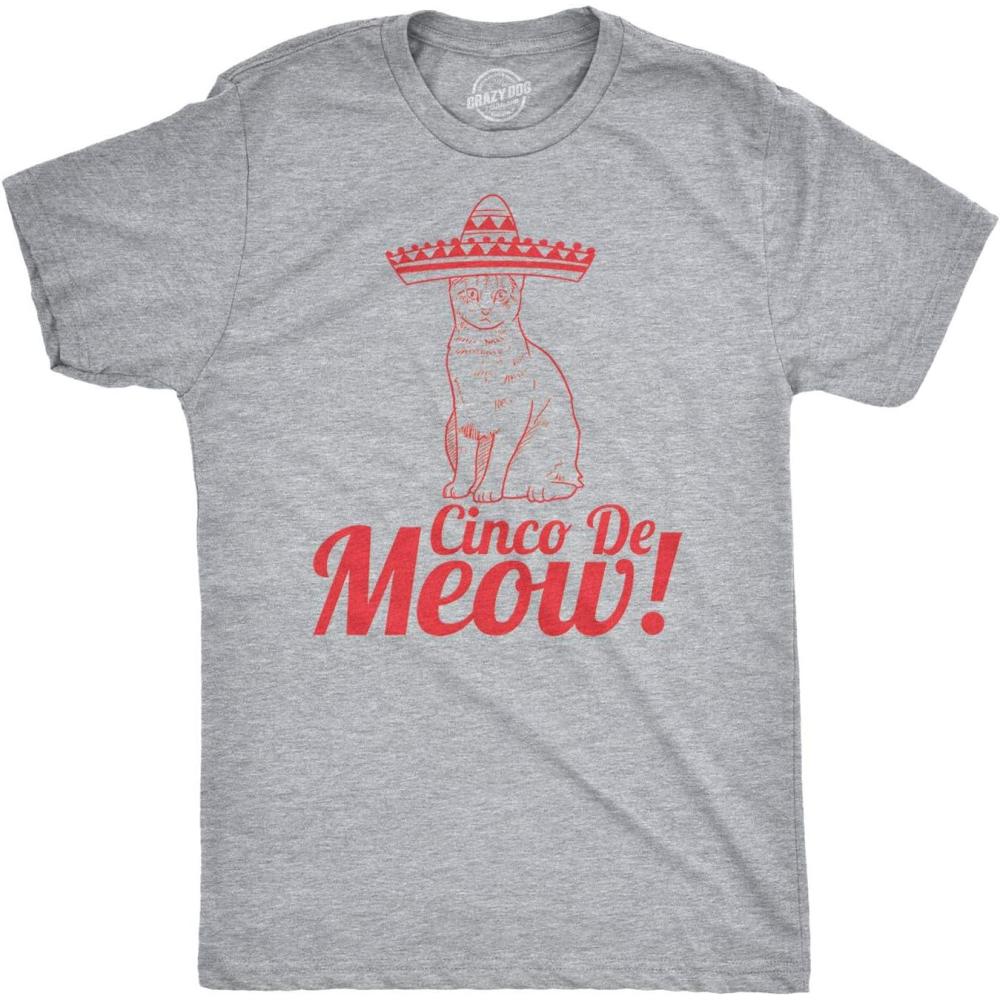 imageMens Cinco De Meow Funny Sarcastic Cat Mexican Sombrero T ShirtLight Heather Grey