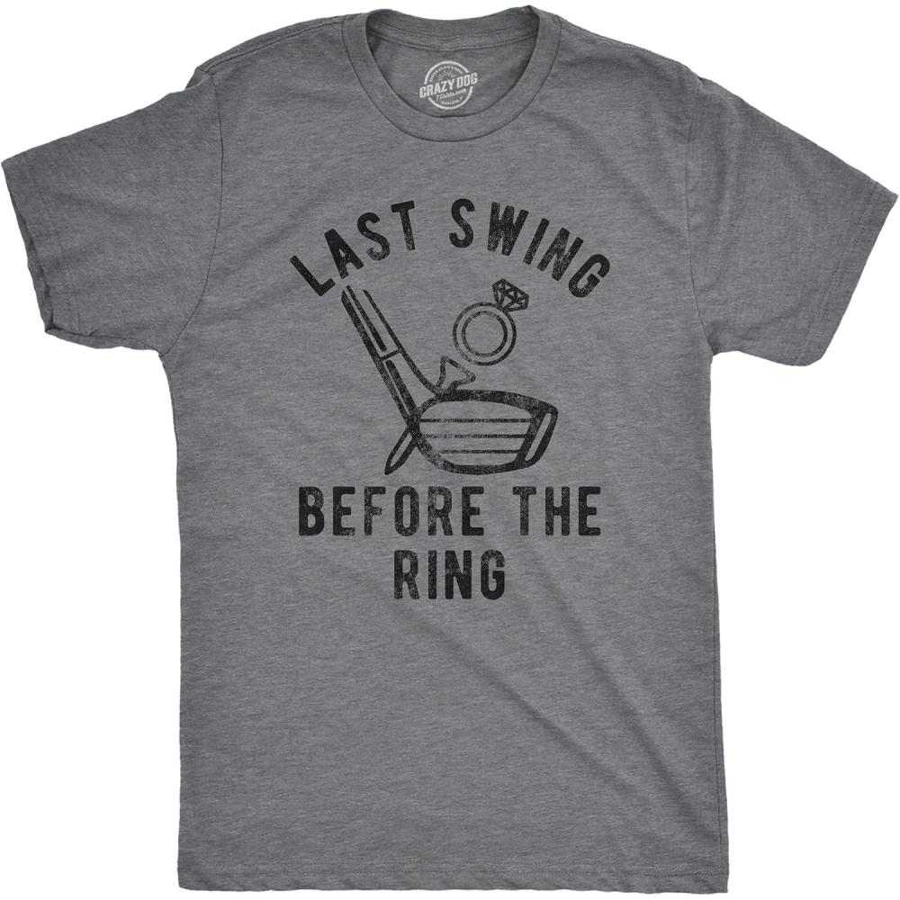 imageMens Last Swing Before The Ring T Shirt Funny Golf Bachelor Bachelorette Wedding TeeDark Heather Grey
