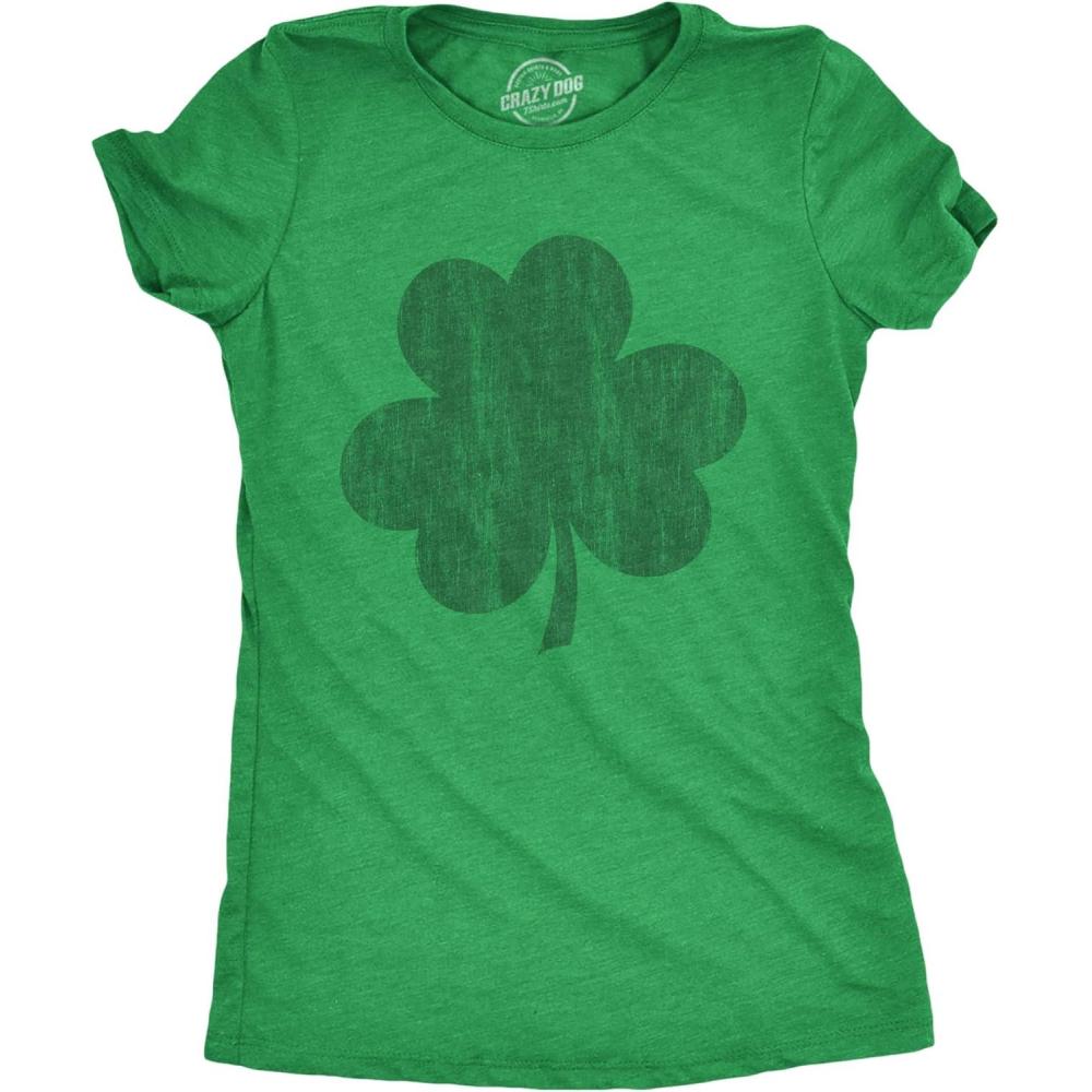 imageSt Patricks Day TShirt Womens Vintage Distressed Shamrock Graphic Tee Lucky Clover Green TeeHeather Green