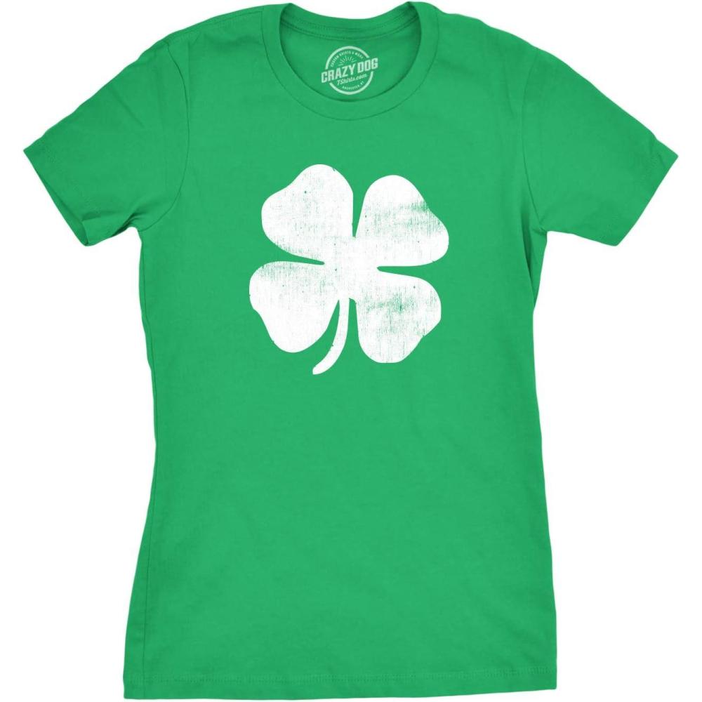 imageWomens Four Leaf Clover T Shirt Funny Saint Patricks Day Shamrock Lucky IrishGreen