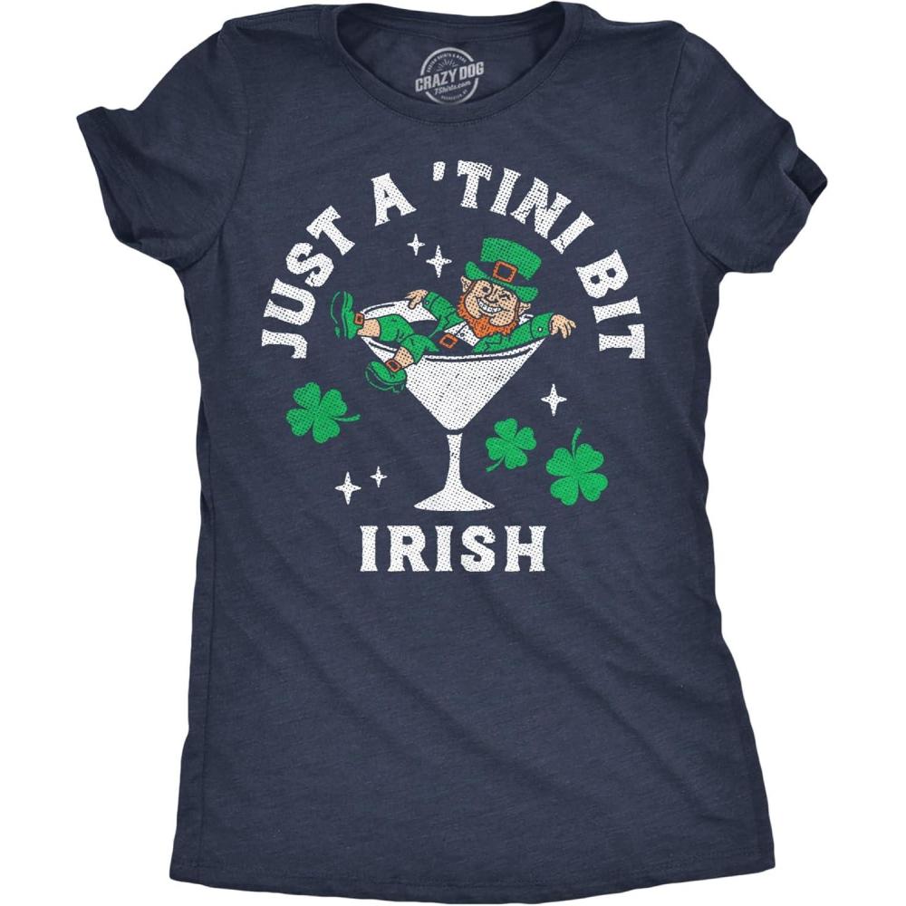 imageWomens Funny T Shirts Just A Tini Bit Irish Sarcastic St Patricks Day Drinking Tee for Ladies