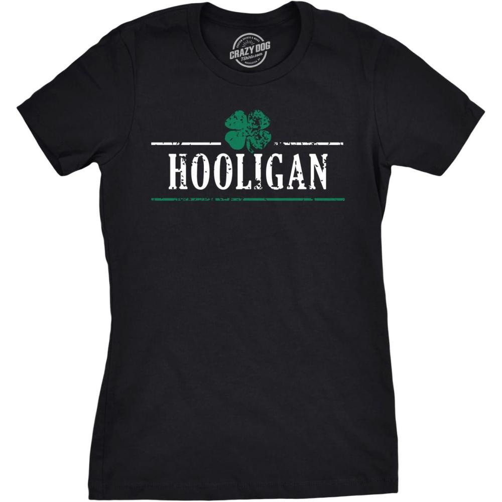 imageWomens Irish Clover Hooligan Funny St Pattys Patricks Day Cute Drinking T ShirtBlack