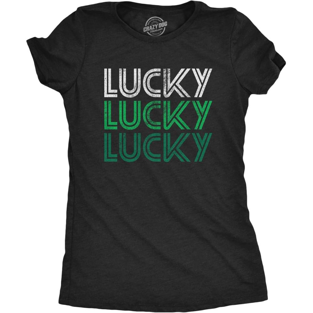 imageWomens Lucky Shamrock St Patricks Day Shirt Funny Irish Clover Tee Cute Green Holiday Outfit for Parade and PartyHeather Black