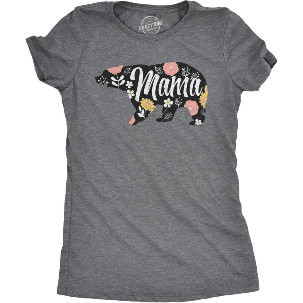 imageWomens Mama Bear T Shirt Cute Funny Best Mom of Boys Girls Cool Mother TeeDark Heather Grey Floral