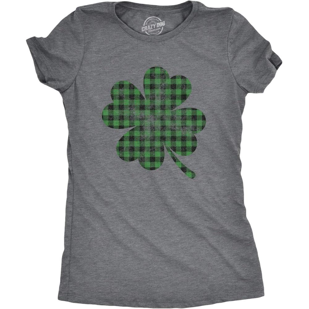 imageWomens Saint Patricks Day T Shirts Funny Shenanigans Clover Graphic Tees for WomenDark Heather Grey Buffalo Shamrock