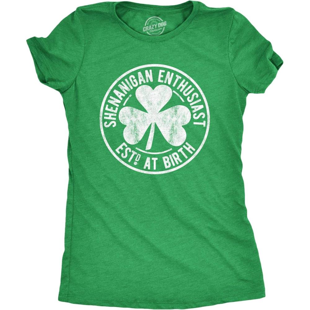 imageWomens Saint Patricks Day T Shirts Funny Shenanigans Clover Graphic Tees for WomenHeather Black Shenanigan Enthusiast