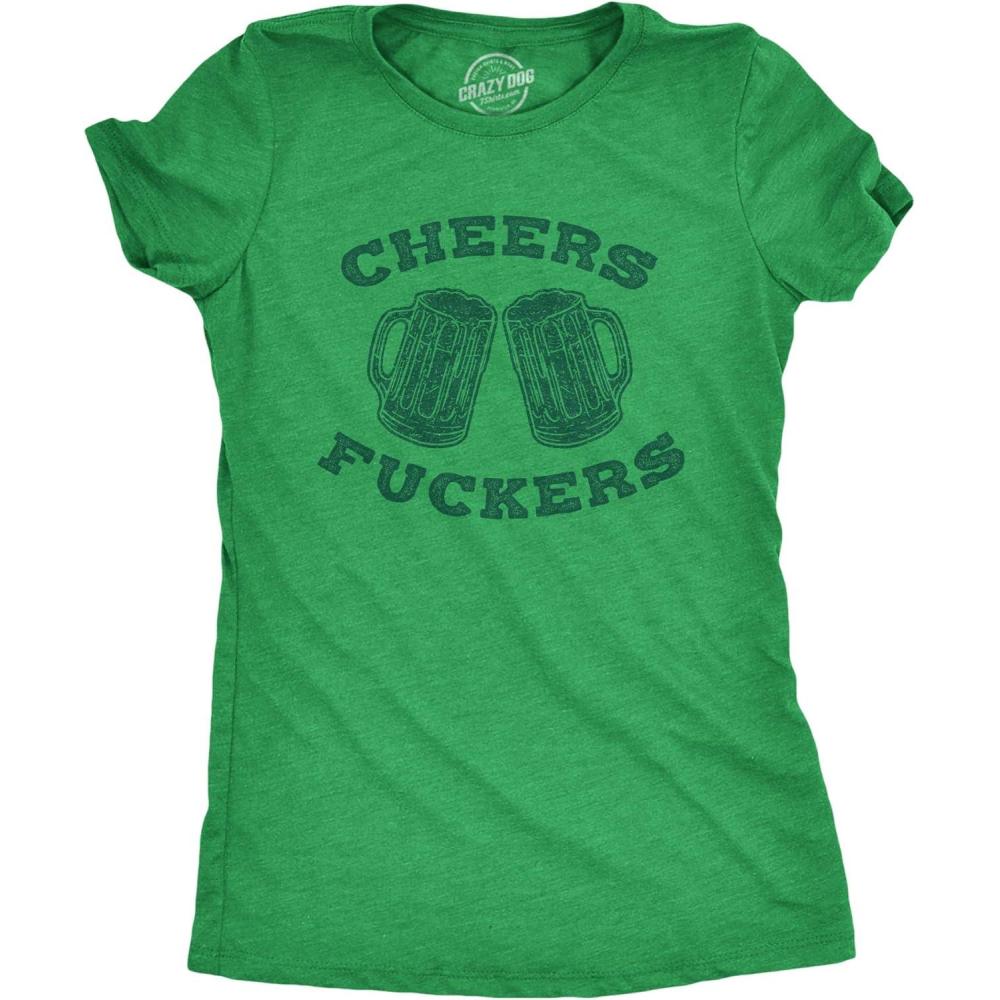 imageWomens Saint Patricks Day T Shirts Funny Shenanigans Clover Graphic Tees for WomenHeather Green Cheers